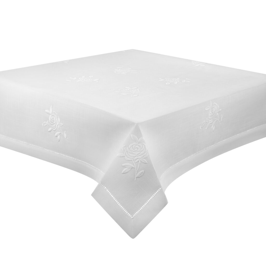 White Table Topper Starched Topper - White Flower - ELEGANT EDGE